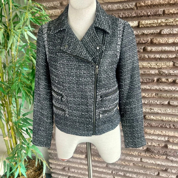 Banana Republic Dark Navy Tweed Side Zip Blazer Size 10 - Picture 7 of 9